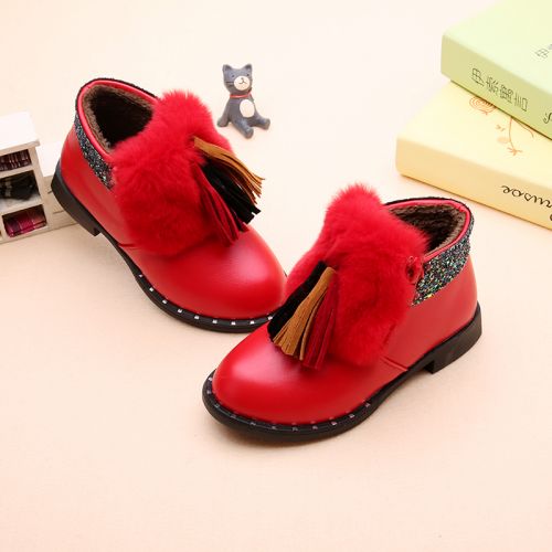 Chaussures enfants en similicuir ronde houppe pour hiver - semelle caoutchouc antidérapant Ref 1034405