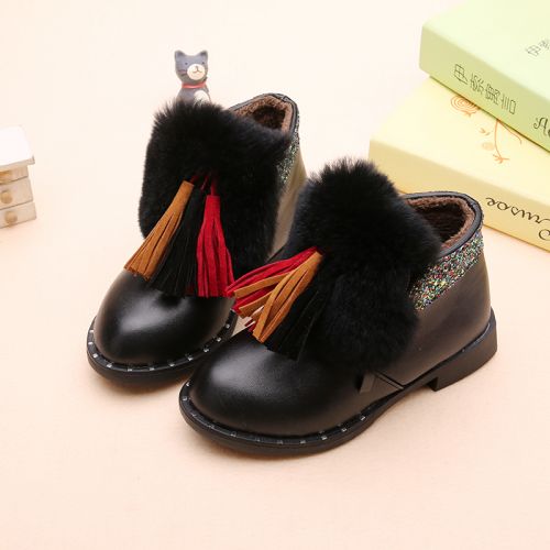 Chaussures enfants en similicuir ronde houppe pour hiver - semelle caoutchouc antidérapant Ref 1034408