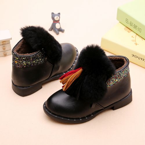 Chaussures enfants en similicuir ronde houppe pour hiver - semelle caoutchouc antidérapant Ref 1034412