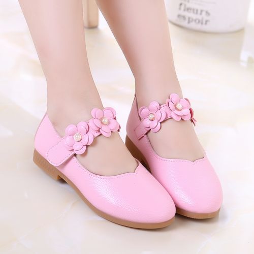 Chaussures enfants en cuir de vache fendu ronde avec perles pour printemps - Ref 1037278