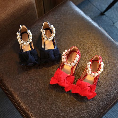 Chaussures enfants en similicuir ronde avec perles pour printemps - semelle caoutchouc Ref 1037412