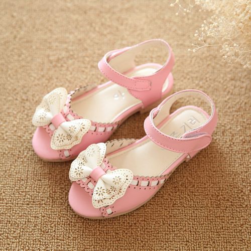 Chaussures enfants en Cuir spatial Tête de poisson brodé pour été - semelle caoutchouc Ref 1037428