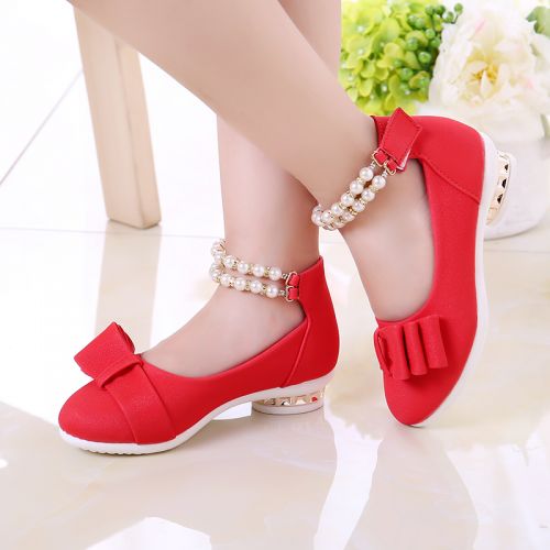 Chaussures enfants en de vache, Nubuck, ronde avec perles pour printemps - semelle caoutchouc naturel Ref 1037513