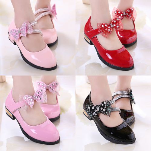 Chaussures enfants en cuir synthétique ronde avec perles pour printemps - semelle caoutchouc antidérapant Ref 1038042