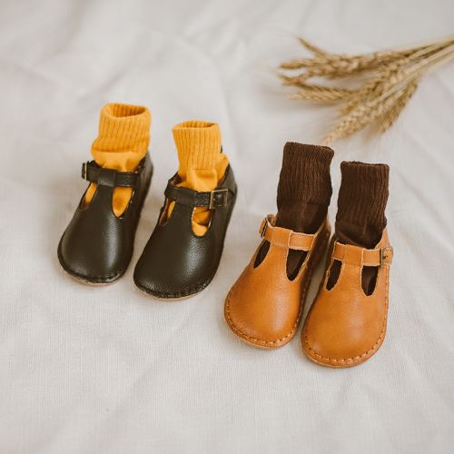 Chaussures enfants en cuir ronde métal pour printemps - Ref 1038092