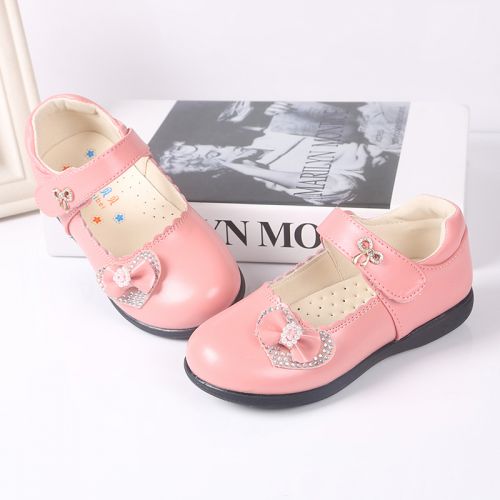 Chaussures enfants en cuir ronde avec perles pour printemps - semelle caoutchouc Ref 1038513