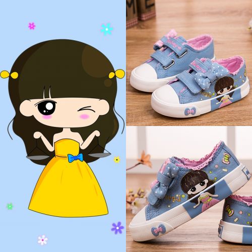 Chaussures enfants en toile brodé pour printemps - semelle caoutchouc naturel Ref 1038596