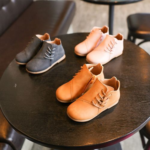 Chaussures enfants ronde coutures en cuir pour printemps - semelle caoutchouc Ref 1038687