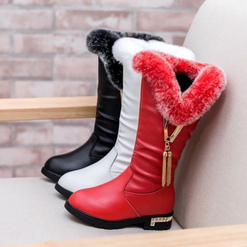 Chaussures enfants en cuir de vache fendu ronde pour hiver - semelle caoutchouc Wear Ref 1038759