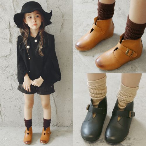Chaussures enfants en cuir synthétique ronde - semelle caoutchouc naturel Ref 1038862