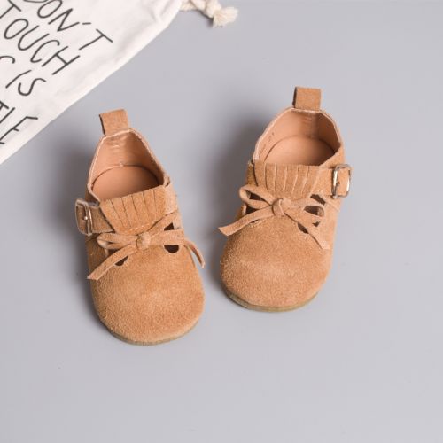Chaussures enfants en de vache, Nubuck, ronde coutures cuir pour printemps - semelle caoutchouc antidérapant Ref 10
