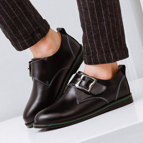 Chaussures enfants en cuir de vache fendu ronde pour printemps - semelle plastique Ref 1039294