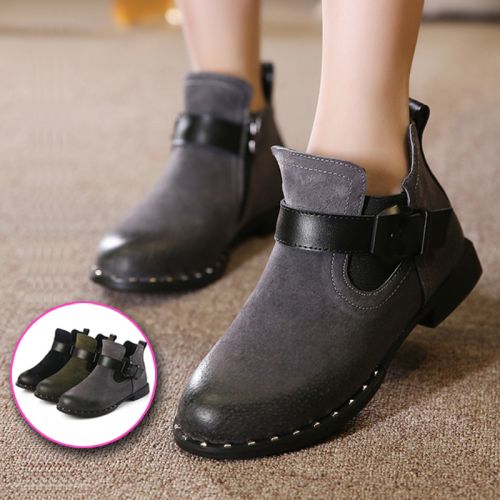 Chaussures enfants en peau de porc ronde coutures cuir pour printemps - semelle caoutchouc antidérapant Ref 1039399