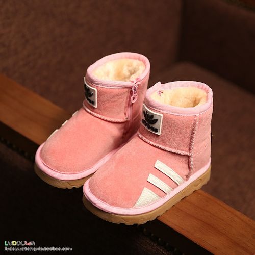 Chaussures enfants en cuir synthétique ronde coutures pour hiver - semelle plastique Ref 1039604