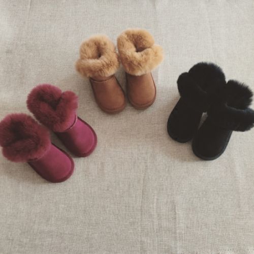 Chaussures enfants en peau de mouton tête plate pour hiver - semelle caoutchouc antidérapant Ref 1039675