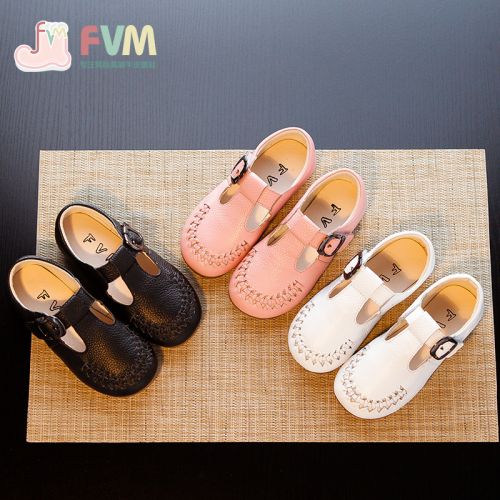 Chaussures enfants en cuir ronde brodé pour printemps - semelle TPR Ref 1039810