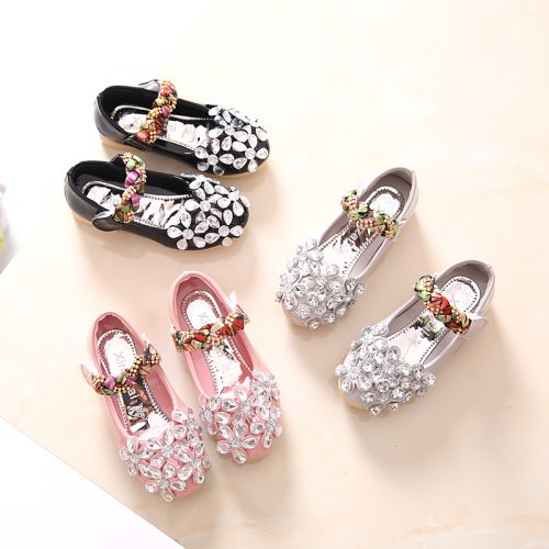 Chaussures enfants en PU ronde avec perles pour printemps - semelle caoutchouc Ref 1039816