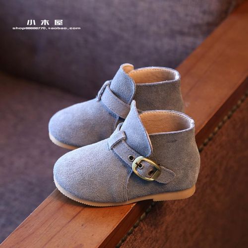 Chaussures enfants en de vache, Nubuck, ronde métal pour printemps - semelle caoutchouc antidérapant Ref 1039891