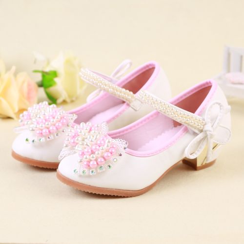 Chaussures enfants en similicuir Baotou avec perles pour printemps - semelle caoutchouc naturel Ref 1040229