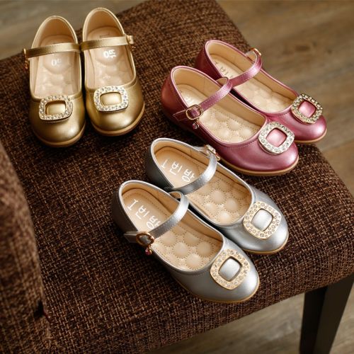 Chaussures enfants en PU ronde avec perles pour printemps - semelle caoutchouc Ref 1040273