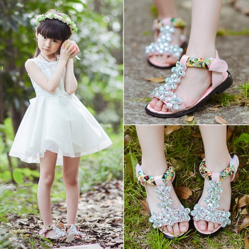 Chaussures enfants en similicuir avec perles pour été - semelle Ref 1040402