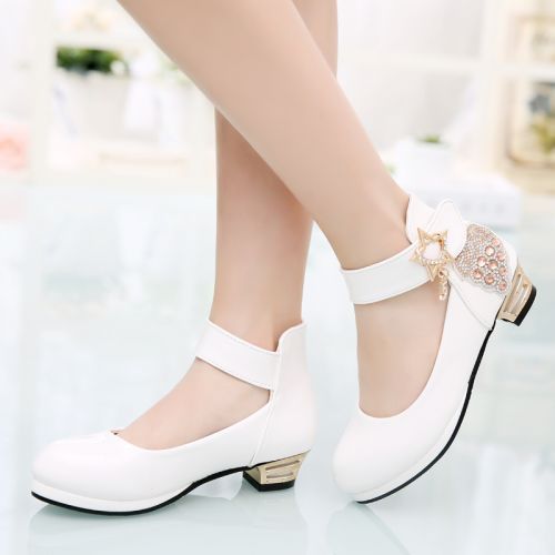 Chaussures enfants en cuir synthétique ronde avec perles pour printemps - semelle caoutchouc Ref 1040431