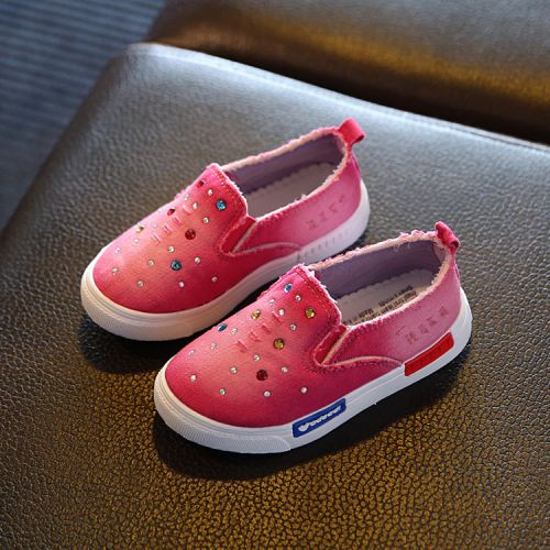 Chaussures enfants en toile avec perles pour printemps - semelle caoutchouc antidérapant Ref 1040498
