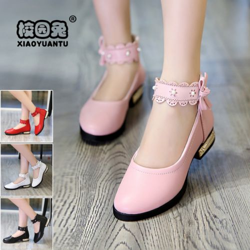 Chaussures enfants en cuir de vache fendu ronde pour printemps - semelle caoutchouc Ref 1040804