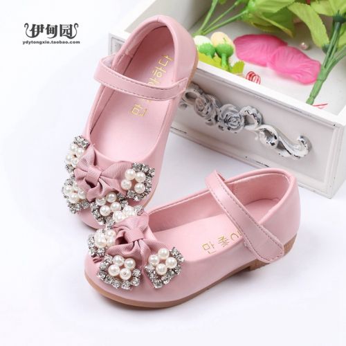 Chaussures enfants en cuir synthétique ronde avec perles pour printemps - Ref 1040980