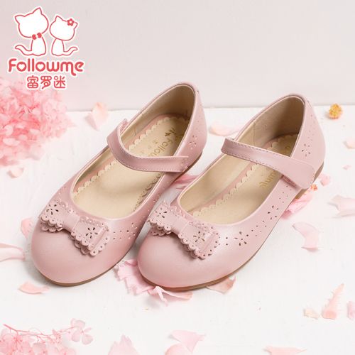 Chaussures enfants en cuir de vache fendu FOLLOW ME ronde creux pour printemps - semelle TPR Ref 983101