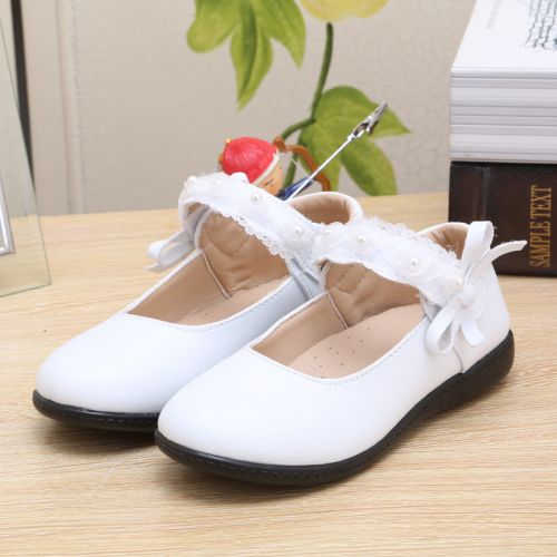 Chaussures enfants en cuir ronde avec perles pour printemps - semelle caoutchouc naturel Ref 983305