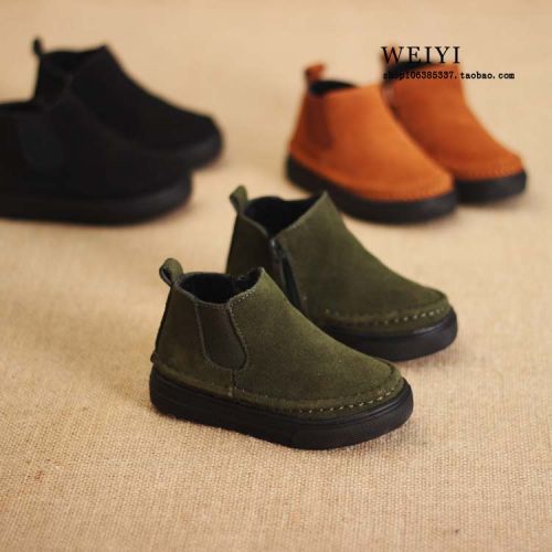 Chaussures enfants en de vache, Nubuck, ronde pour hiver - semelle caoutchouc Ref 983309