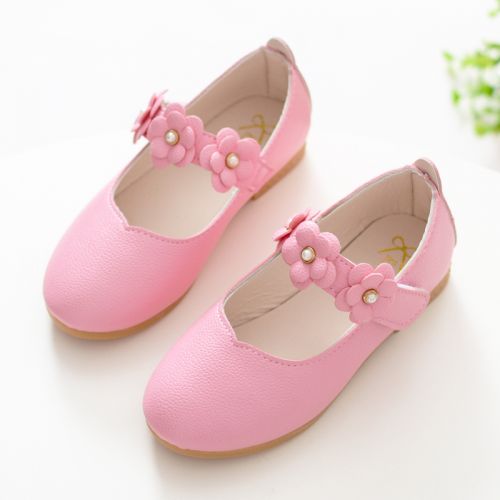 Chaussures enfants en cuir de vache fendu ronde brodé pour Toute saison - Ref 983421