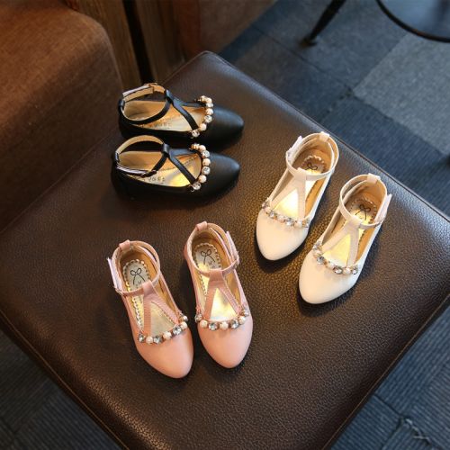 Chaussures enfants en PU pointu avec perles pour printemps - semelle caoutchouc Wear Ref 983467