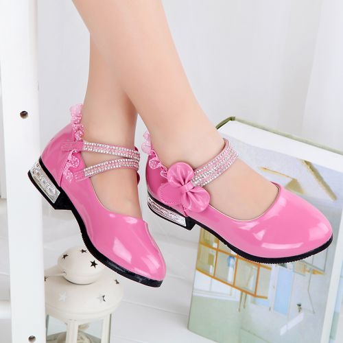 Chaussures enfants en PU ronde avec perles pour printemps - semelle caoutchouc Ref 983522