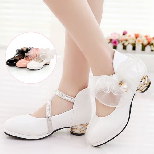 Chaussures enfants en Cuir spatial ronde avec perles pour printemps - semelle caoutchouc Ref 983538