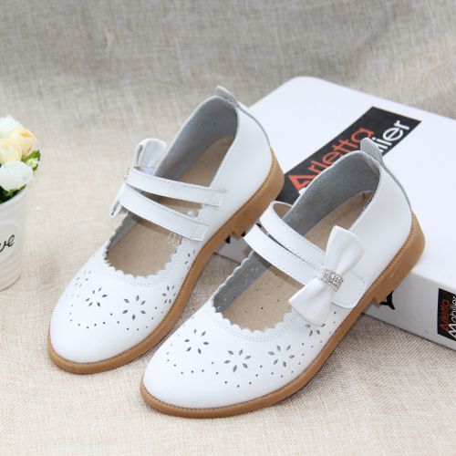 Chaussures enfants en cuir de vache fendu ronde creux pour printemps - Ref 983566