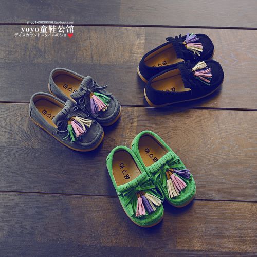 Chaussures enfants en cuir tête carrée houppe pour printemps - semelle TPR Ref 983654