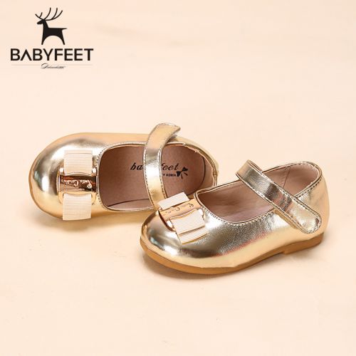 Chaussures enfants en similicuir BABYFEET ronde métal pour printemps - Ref 983661
