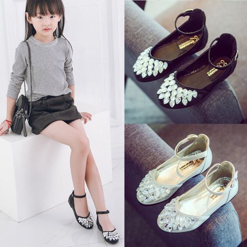 Chaussures enfants en PU pointu avec perles pour printemps - semelle caoutchouc Ref 983675