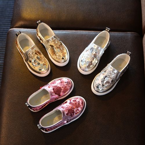 Chaussures enfants ronde paillette pour printemps - semelle caoutchouc Ref 983741