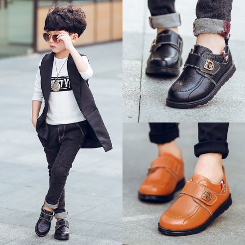 Chaussures enfants en cuir ronde coutures pour printemps - semelle caoutchouc antidérapant Ref 983791