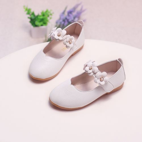 Chaussures enfants en cuir de vache fendu ronde brodé pour printemps - semelle TPR Ref 983829