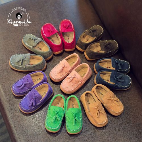 Chaussures enfants en de vache, Nubuck, ronde houppe pour printemps - semelle caoutchouc Ref 983863