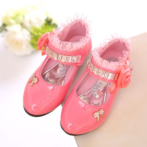 Chaussures enfants en PU ronde avec perles pour printemps - semelle caoutchouc Ref 983918