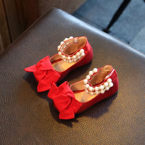Chaussures enfants en PU ronde avec perles pour printemps - semelle caoutchouc Ref 983926