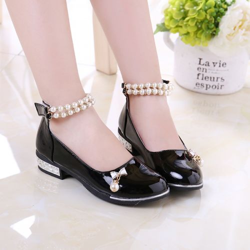 Chaussures enfants en PU tête plate avec perles pour printemps - semelle caoutchouc Ref 983990