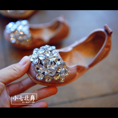 Chaussures enfants en PU ronde avec perles pour printemps - semelle caoutchouc naturel Ref 984031