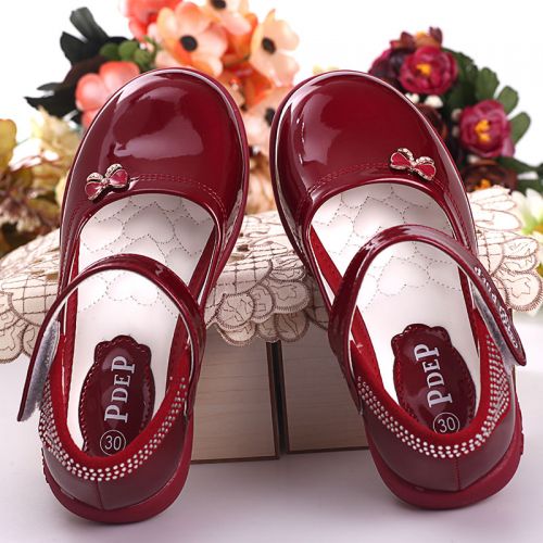 Chaussures enfants en PU tête plate avec perles pour printemps - semelle caoutchouc Ref 984081