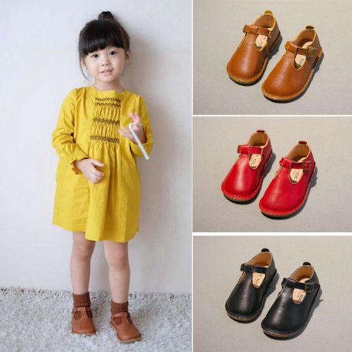 Chaussures enfants en cuir de vache fendu ronde pour printemps - semelle caoutchouc Ref 984095